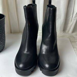 Antonio Melani Pascal Leather Gore Detailed Lug Sole Platform Booties